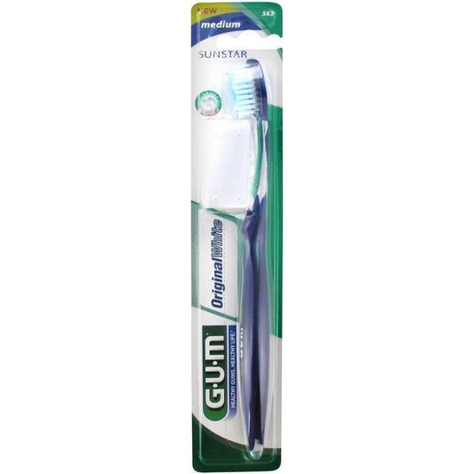 Blue GUM Original White 563 medium toothbrush from Pasteur Pharmacy, with a comfortable handle and soft bristle head.