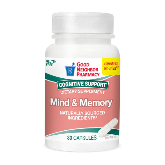 Pasteur Pharmacy Good Neighbor Brain Support Capsules, 30 count, dietary supplement for memory and mental focus.