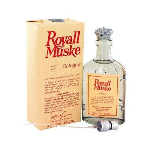 Royall Muske of Bermuda men's cologne bottle by Pasteur Pharmacy, 4 oz, with sleek design and elegant label visible.