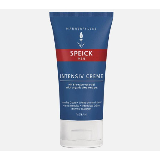 Speick Men Intensive Cream in 50ml jar, a men's facial cream with nourishing formula, displayed in a sleek container.
