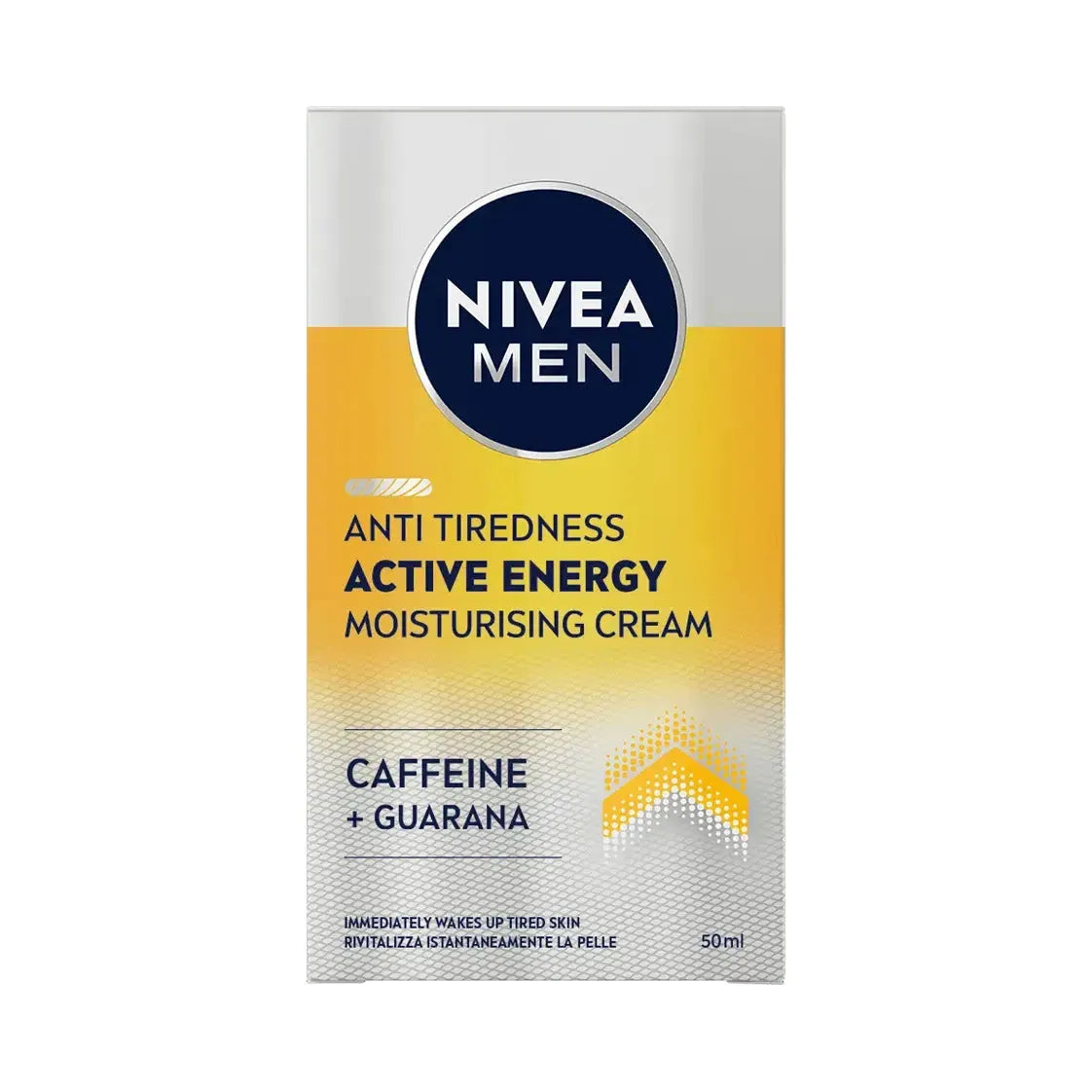 Nivea Men Active Energy Moisturizing Crème in 50ml jar, men's facial moisturizer with energizing skincare benefits.