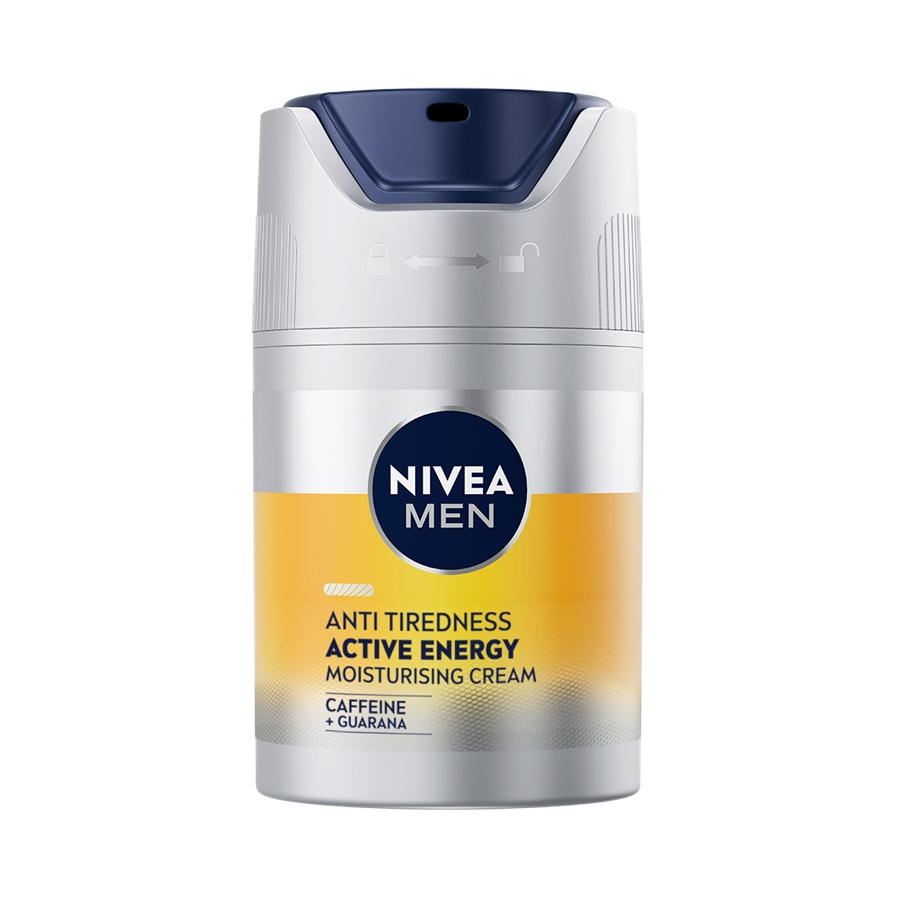 Nivea Men Active Energy Moisturizing Crème in 50ml jar, men's facial moisturizer with energizing and hydrating formula.