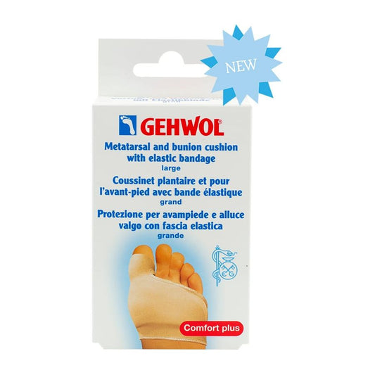 Gehwol metatarsal and bunion cushion with elastic bandage, medium size, providing comfort and support for foot pain relief.