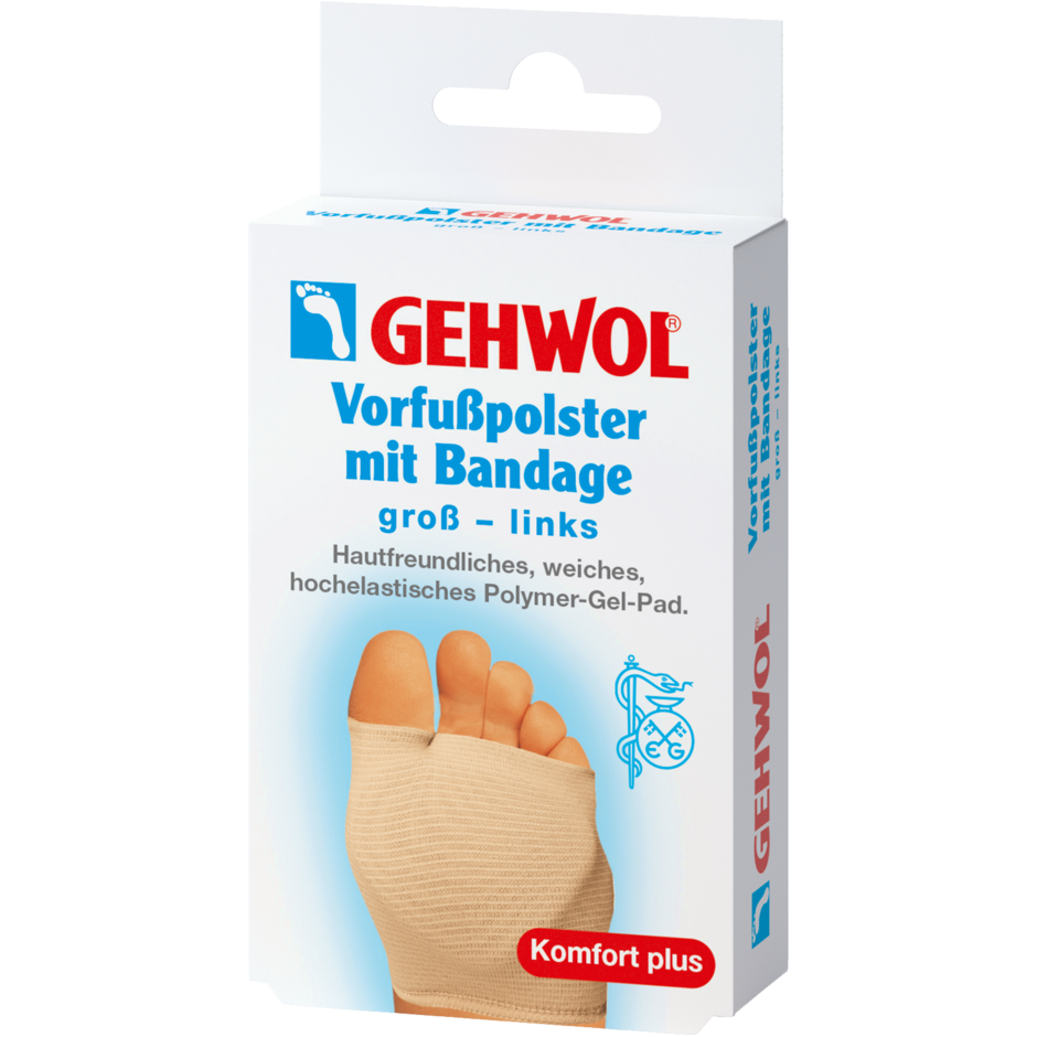 Large left Gehwol metatarsal cushion with bandage for comfort and support, designed for foot pain relief.