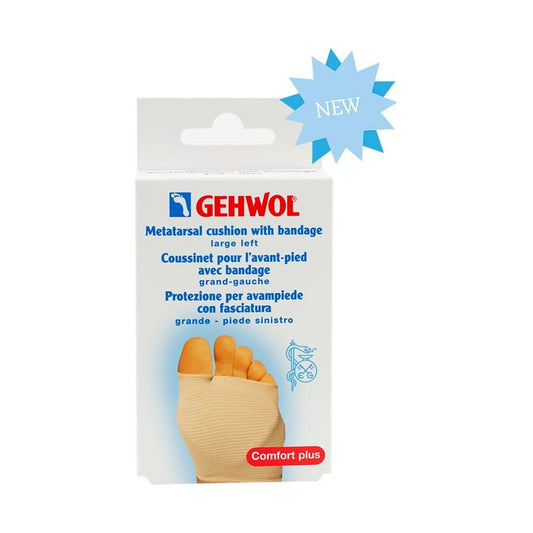Left medium Gehwol Metatarsal Cushion with bandage for foot comfort, designed to relieve metatarsal pain and pressure.
