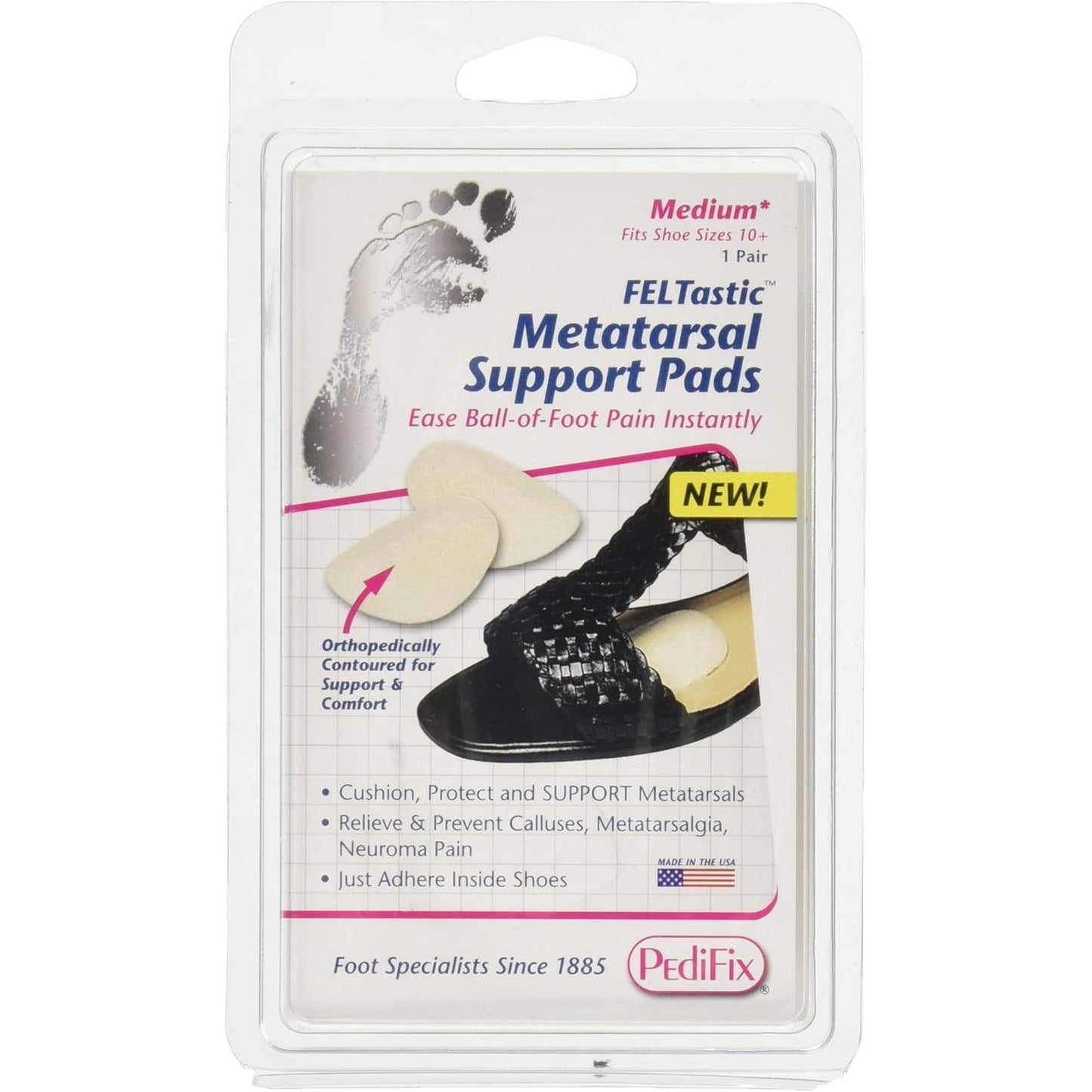 Pasteur Pharmacy PediFix Feltastic Metatarsal Support Pads, medium pair with soft felt material for foot pain relief.