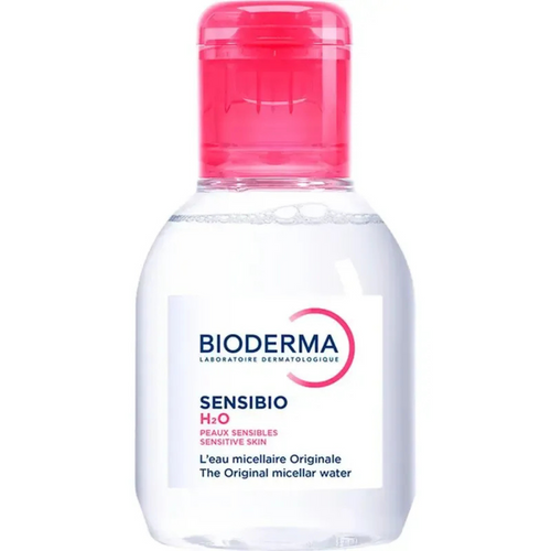 Bioderma Sensibio Micellar Water bottle from Pasteur Pharmacy, gentle skincare product for sensitive skin, clear liquid in a pump bottle