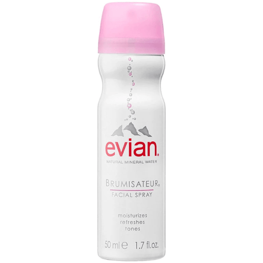 Evian Mineral Water Spray by Pasteur Pharmacy, 1.7 oz, refreshing facial mist with mineral water in a compact spray bottle.