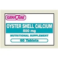 GeriCare Oyster Shell Calcium Tablets 500mg bottle with 100 mineral tablets for bone health, by Pasteur Pharmacy.