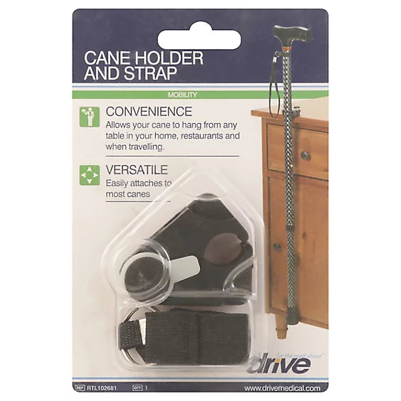 Cane holder and strap mobility accessory by Pasteur Pharmacy, designed to secure and carry walking canes easily.