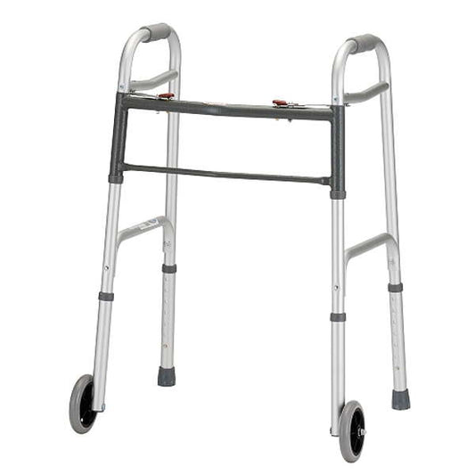 Chrome Nova Folding Walker with 5-inch wheels for adults, lightweight and adjustable for mobility and accessibility needs.