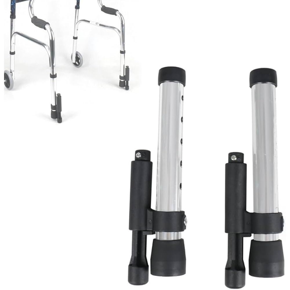 Pair of Walker Glide Skis with brakes for mobility, designed for 1-inch tubing, by Pasteur Pharmacy, shown attached to a walker.