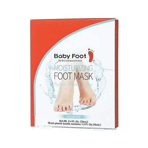 Baby Foot Moisturizing Foot Mask from Pasteur Pharmacy, unscented, in a 2.4 fl oz tube, designed to hydrate and soften feet.