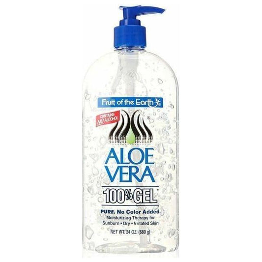 Pasteur Pharmacy Fruit Of The Earth Aloe Vera Moisturizing Gel Unscented in 24 oz tube, showing clear gel and packaging.