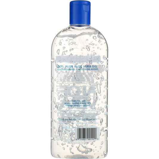 Fruit Of The Earth Aloe Vera Moisturizing Gel in a 12 oz unscented tube, displayed with clear packaging and branding.
