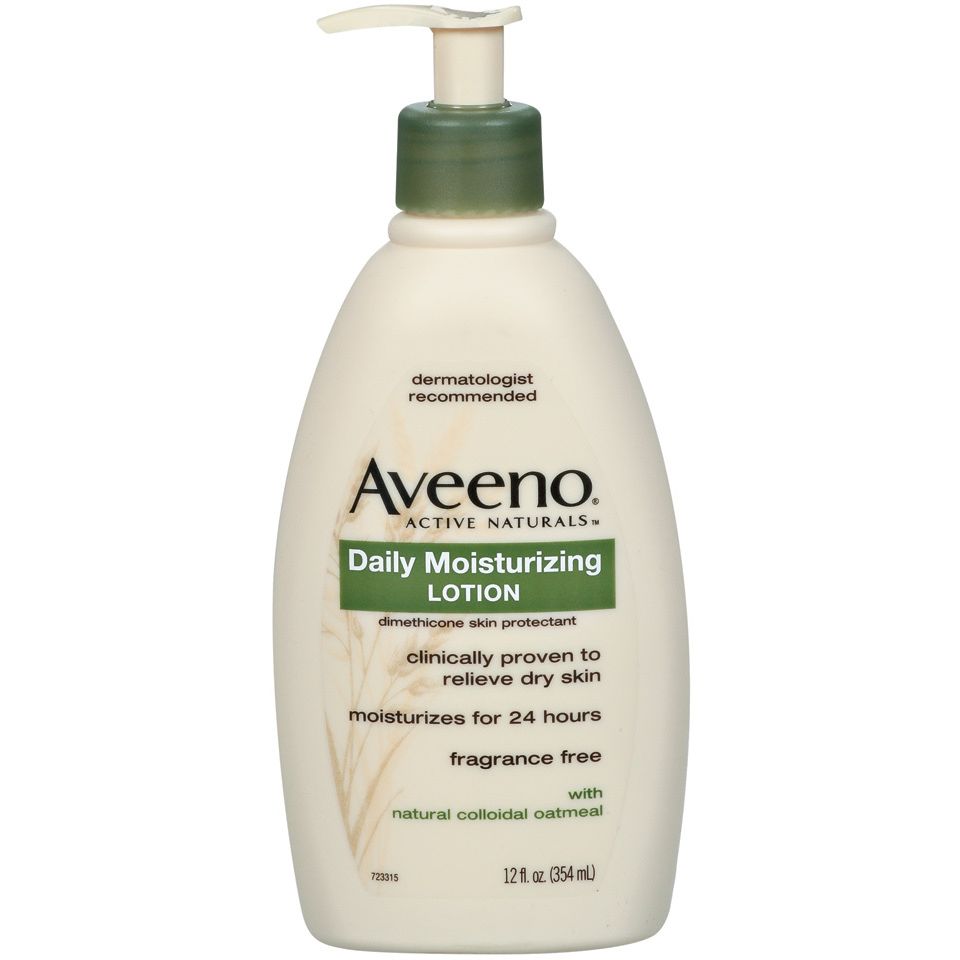 Aveeno Active Naturals Daily Moisturizing Lotion pump bottle, 12 oz, moisturizing lotion for soft, hydrated skin.