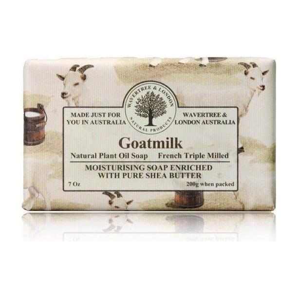 Wavertree & London French triple milled goat milk moisturizing soap, 7 oz, in a decorative soap bar with elegant packaging.