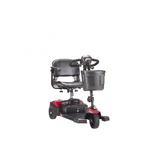 Drive Medical Scout compact travel power scooter with three wheels, designed for easy mobility and portability.