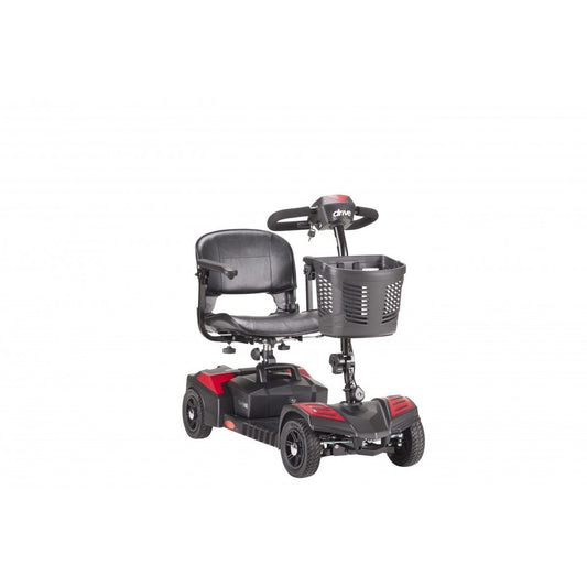 Drive Medical Scout Compact Travel Power Scooter with four wheels, designed for mobility and easy transport.
