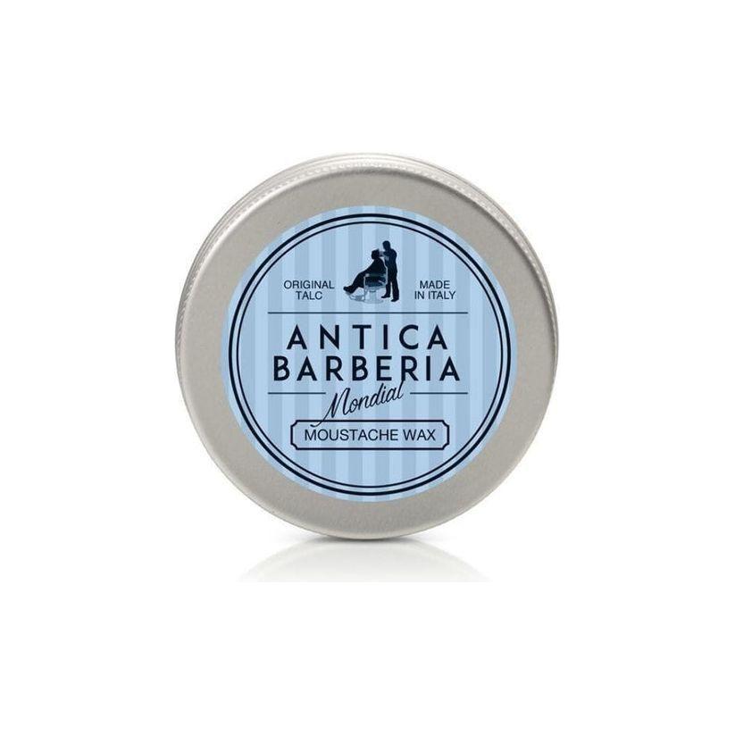 Mondial Antica Barberia Talc Moustache Modeling Wax in 30 ml jar, used for shaping and styling moustache.