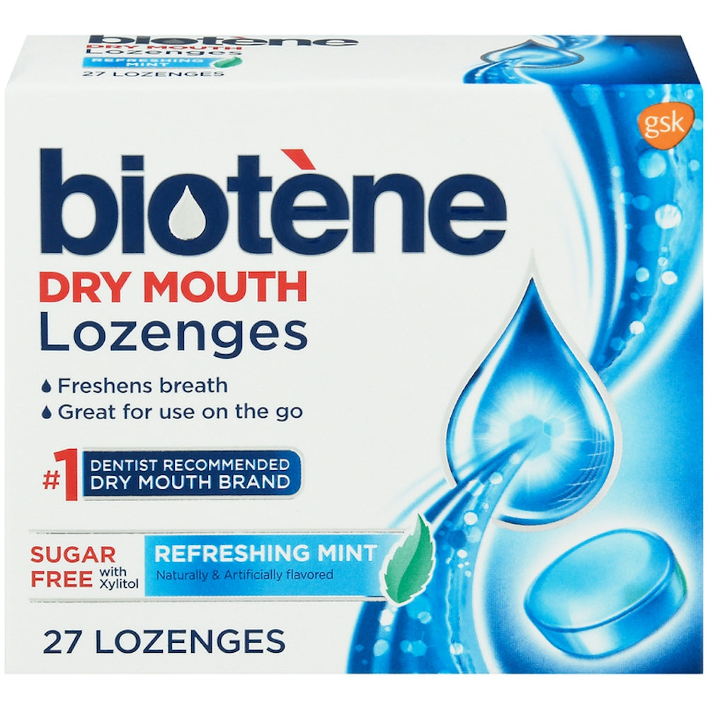 Biotene Dry Mouth Lozenges by Pasteur Pharmacy, sugar-free breath freshener with refreshing mint, 27 count.