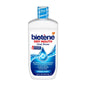 Biotene Oral Rinse Mouthwash for dry mouth with fresh mint, 16 fl oz, in a clear bottle with blue label and cap.