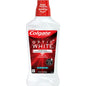 Colgate Optic White Whitening Mouthwash in a 30 fl oz bottle, featuring fresh mint flavor and clear packaging.