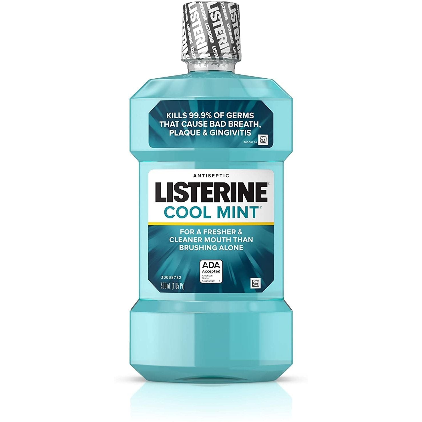 Listerine Antiseptic Mouthwash Cool Mint in a 16.9 oz bottle, showing the label and packaging.