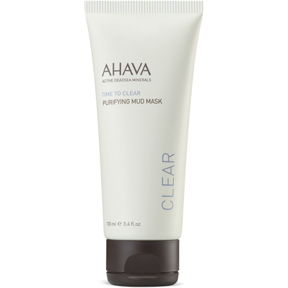Ahava Purifying Mud Mask in 3.4 oz jar, natural clay facial mask for deep cleansing and skin purification.