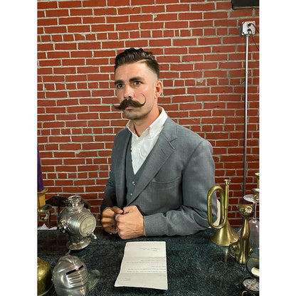 Pasteur Pharmacy Death Grip Bare Bones Mustache Wax, 1 oz, natural medium hold in a small jar with a black lid.