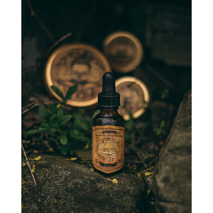 Death Grip Night Fury Mustache Wax Remover by Pasteur Pharmacy, 1 oz bottle, designed for gentle removal of mustache wax.