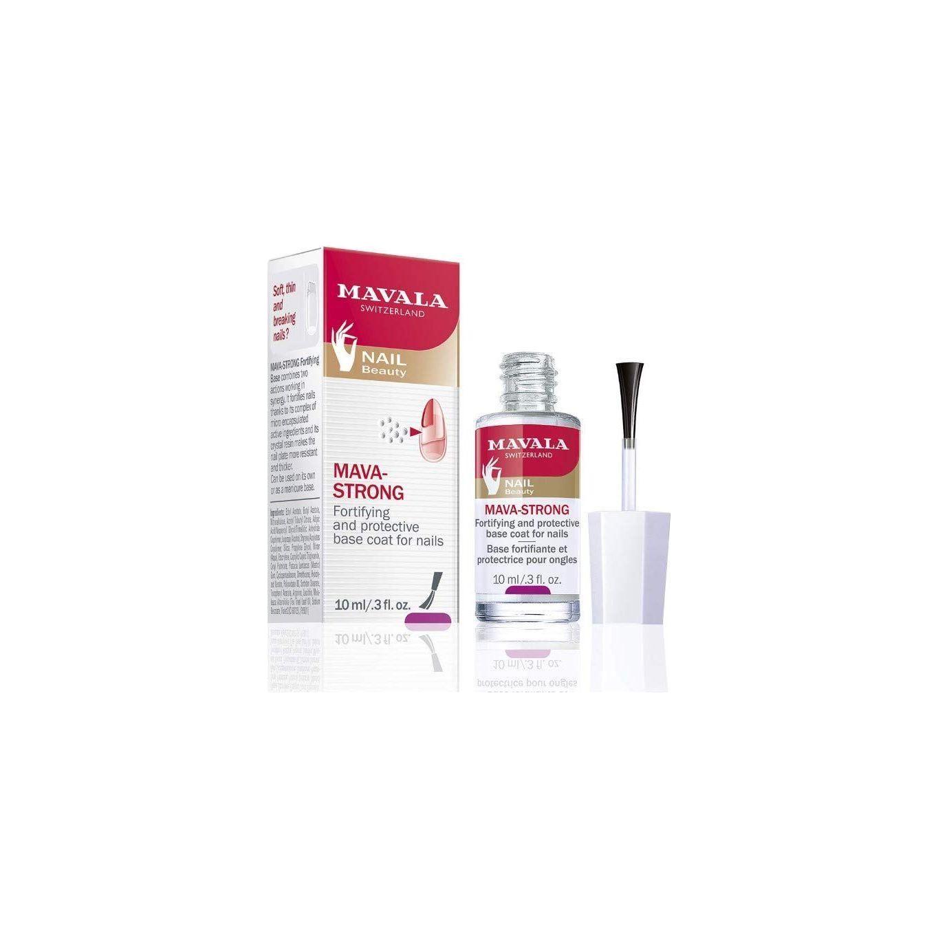Mavala Mava-strong nail base coat in 0.3 oz, fortifying and protective base coat for healthy nails