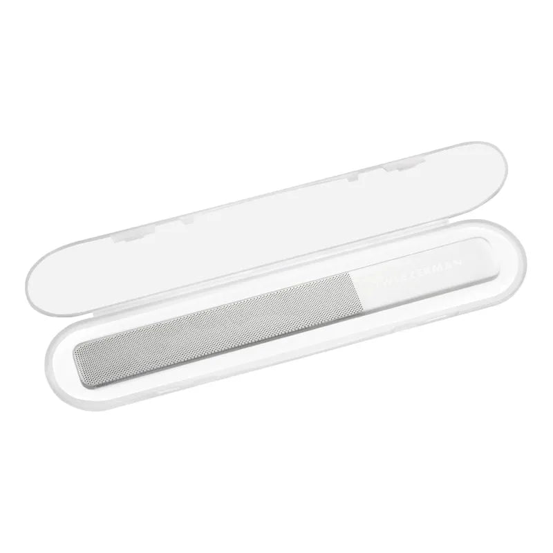 Pasteur Pharmacy reusable glass nail buffer showing smooth surface and ergonomic design for nail polishing and buffing.