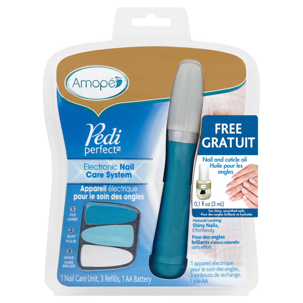 Amope Pedi Perfect electronic nail care system with a sleek handheld design for smooth, well-groomed nails.