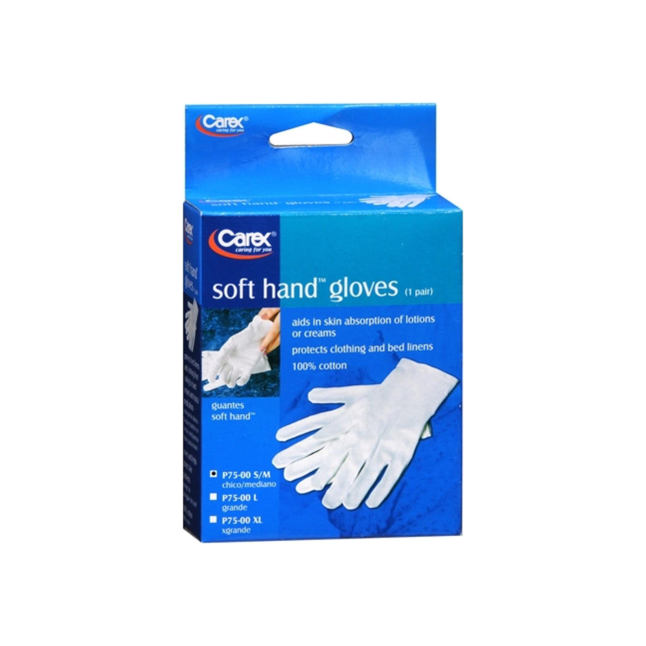 Carex Soft Hands cotton gloves for nail care, small/medium size, gentle fabric for moisturizing and protecting hands and nails.