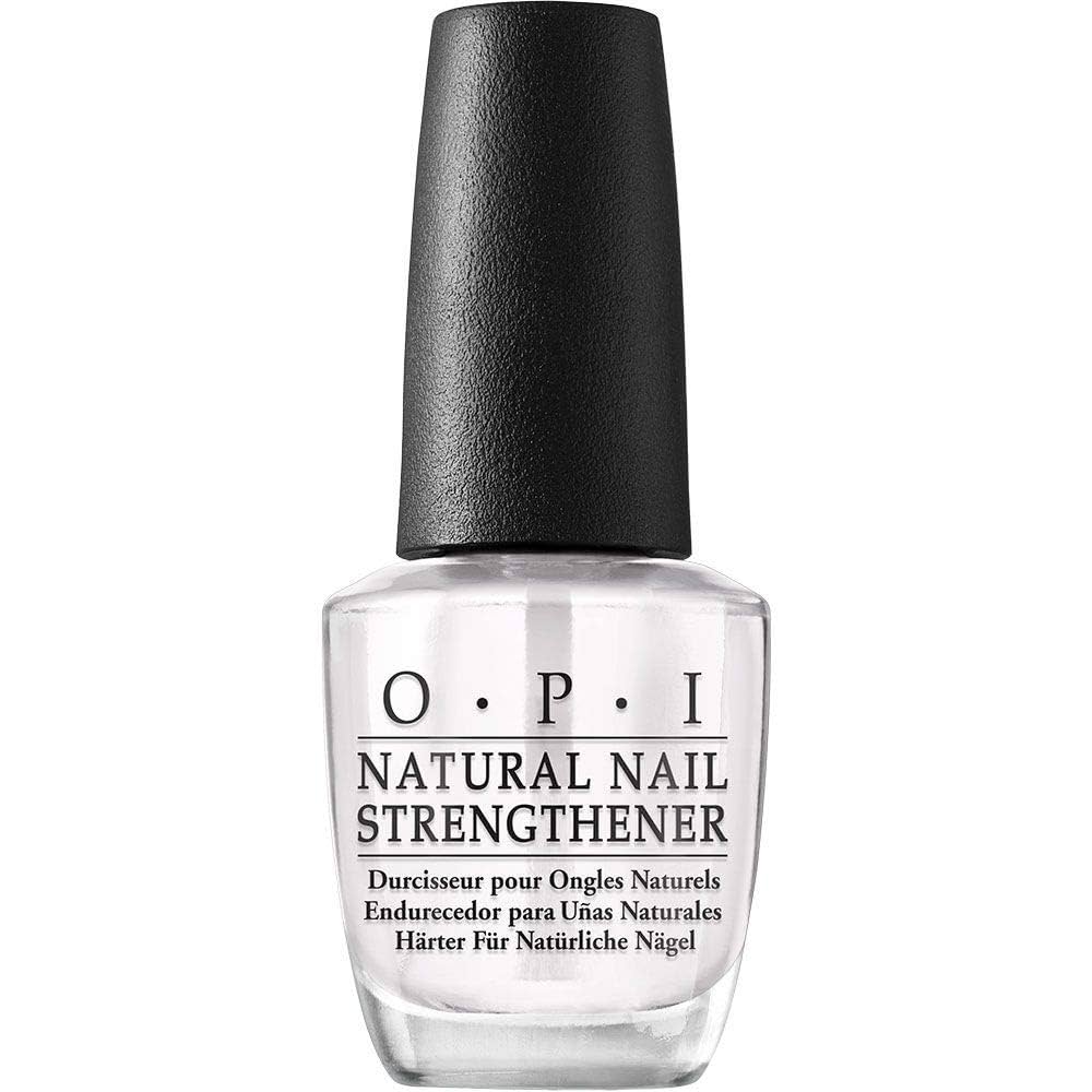 OPI Natural Nail Strengthener by Pasteur Pharmacy, vegan clear formula with Vitamin A & E, helps prevent discoloration and strengthens nails.