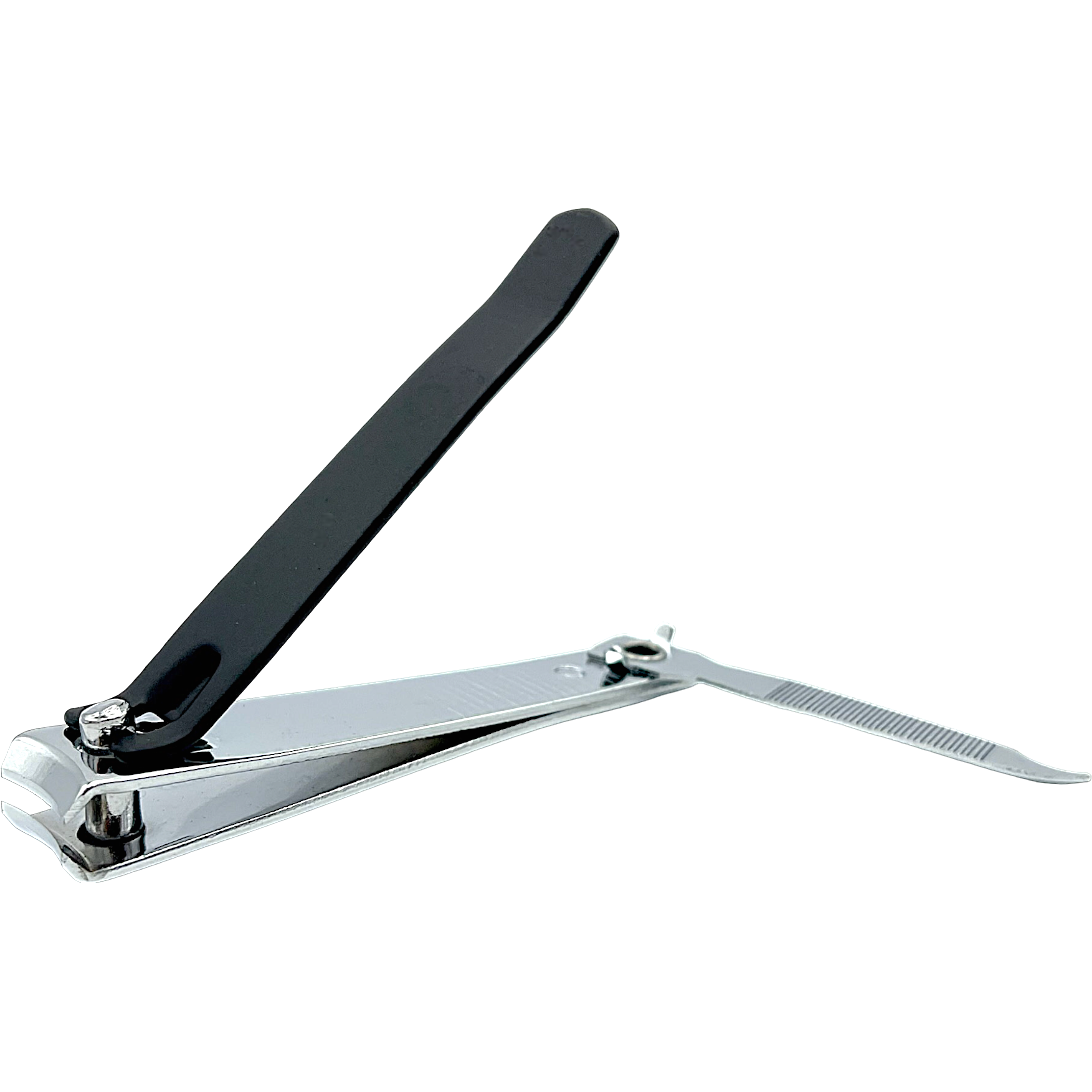 Large black Dural toenail clippers by Pasteur Pharmacy with sturdy stainless steel blades for easy toenail trimming.