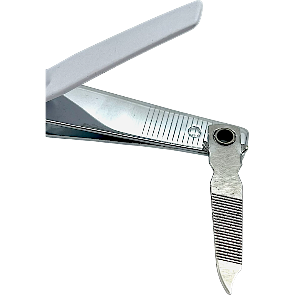 Small Dural White Toenail Clippers by Pasteur Pharmacy, featuring durable metal blades for precise toenail trimming.