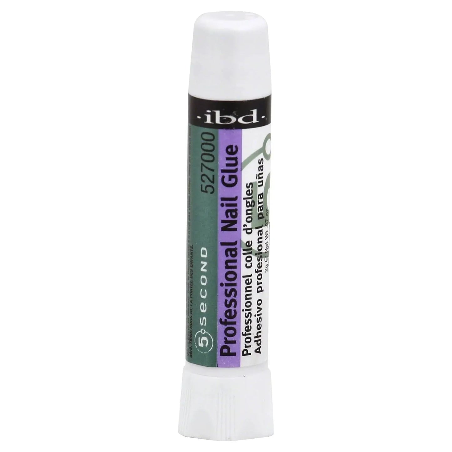 Pasteur Pharmacy IBD 5 Second Nail Cosmetics Salon Glue 0.7 oz for quick nail adhesion, shown in a clear bottle with a white cap