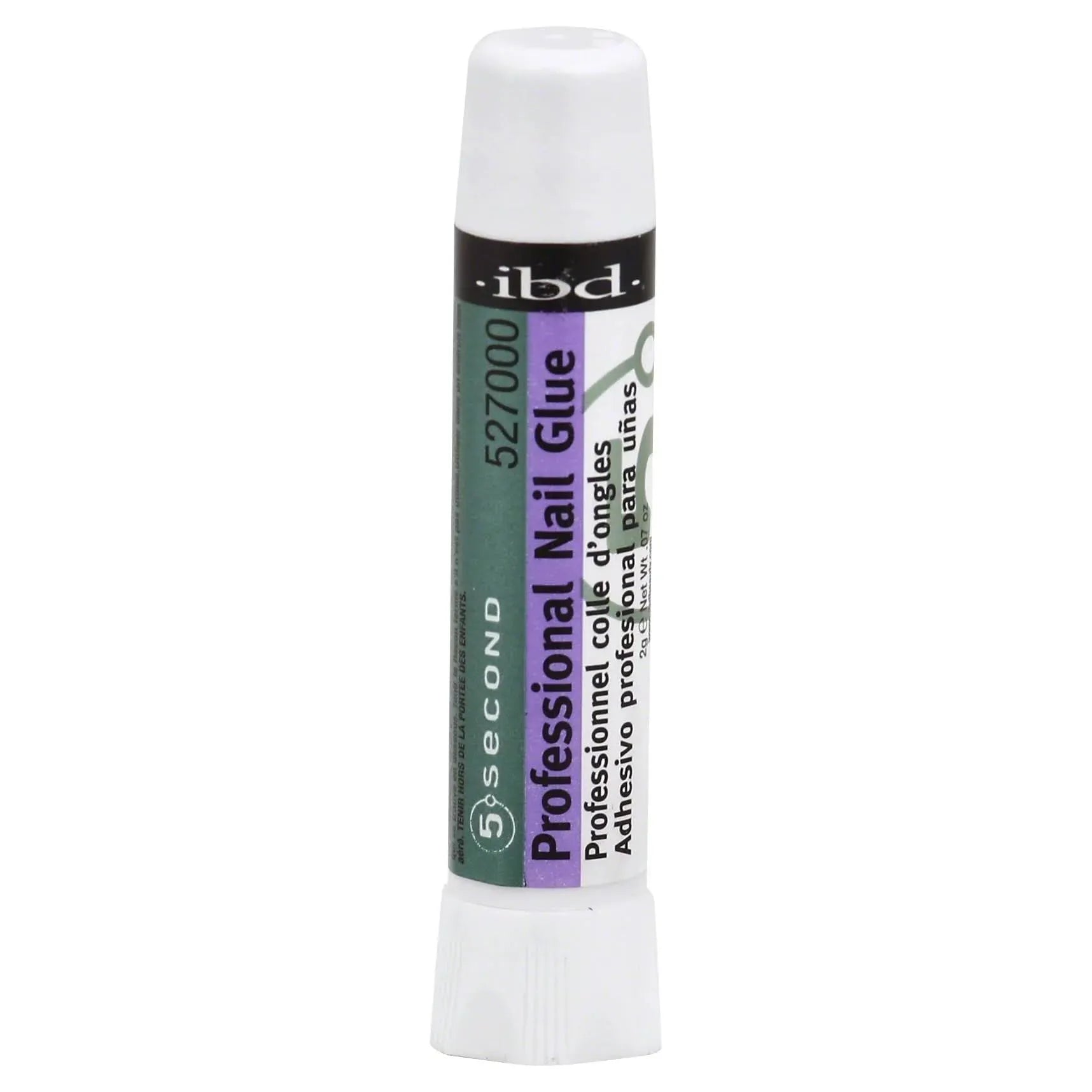 Pasteur Pharmacy IBD 5 Second Nail Cosmetics Salon Glue 0.7 oz for quick nail adhesion, shown in a clear bottle with a white cap