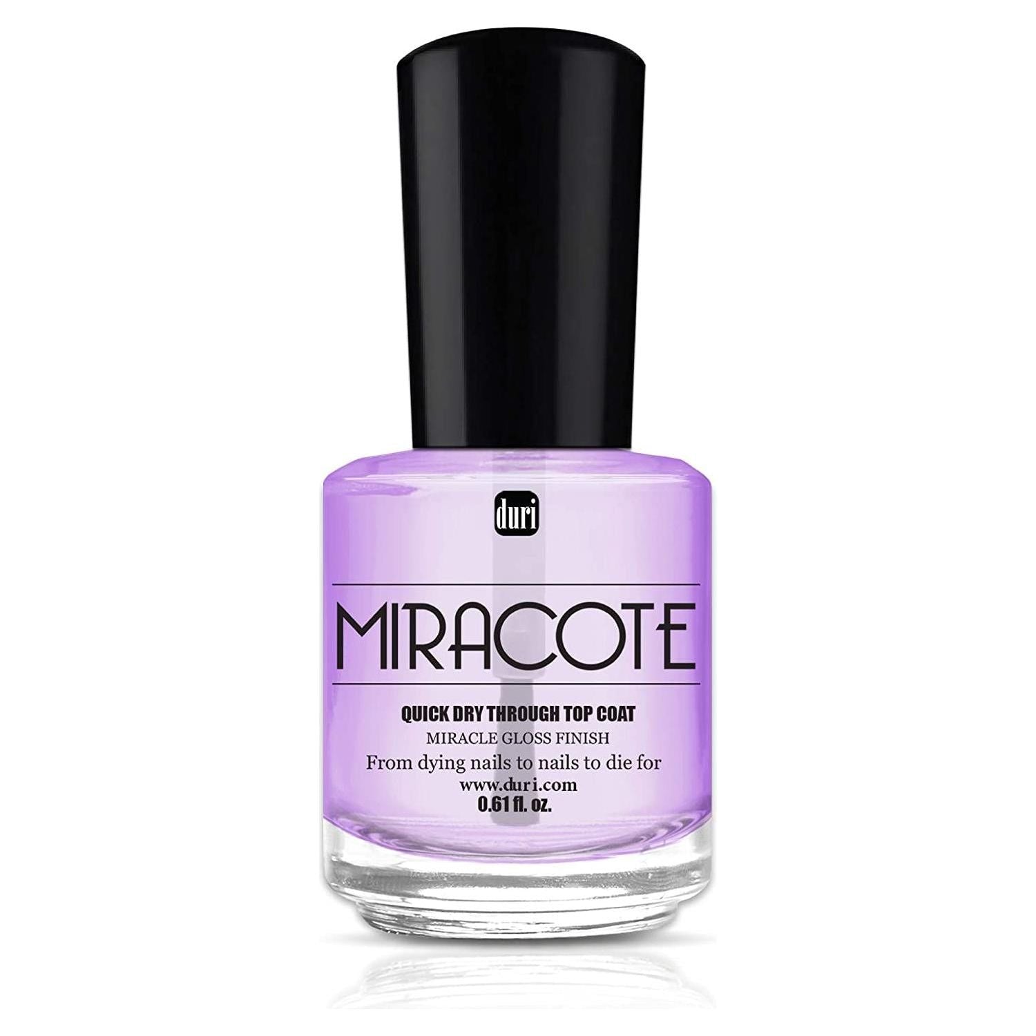 Duri Miracote Top Coat nail polish by Pasteur Pharmacy showing clear, glossy nail top coat bottle with product label.