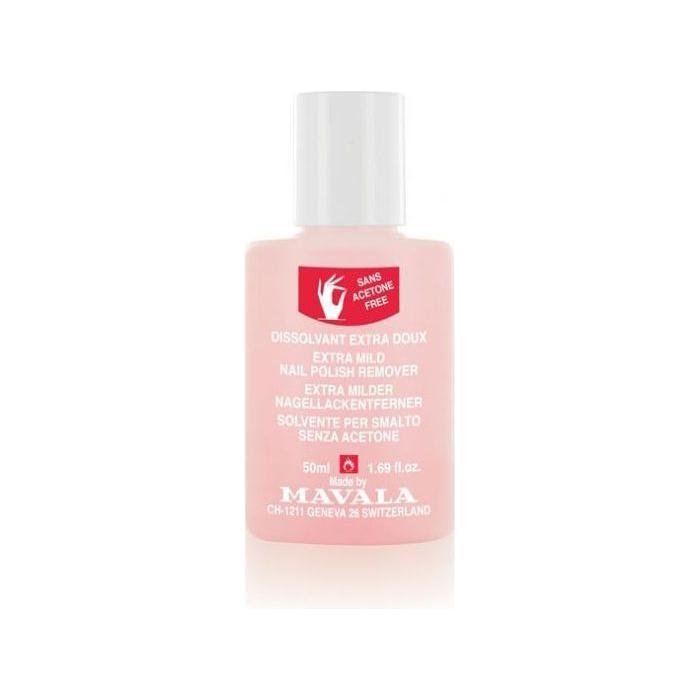 Mavala Extra Mild Nail Polish Remover in 1.7 oz bottle, gentle formula for removing nail polish, by Pasteur Pharmacy.