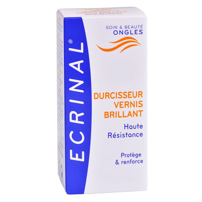 Ecrinal Durcisseur Vernis Brillant Haute Résistance nail polish bottle, clear glossy finish, 10ml, durable nail strength treatment