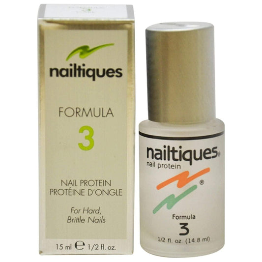 Pasteur Pharmacy Nailtiques Nail Protein Formula 3, 0.5 fl oz, a nourishing nail treatment in a clear bottle with white cap.