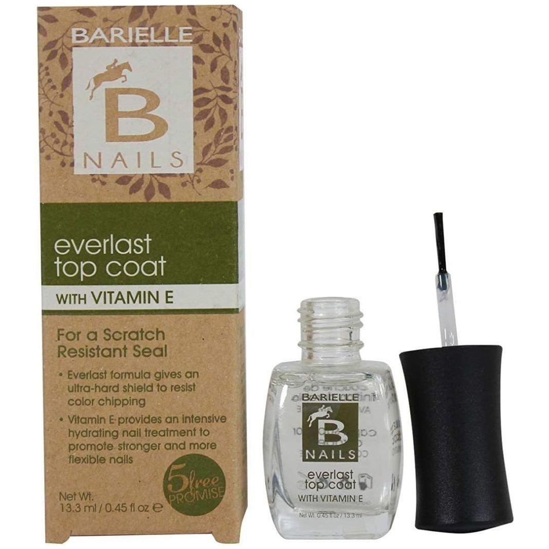 Barielle Everlast Top Coat with Vitamin E for nails, 0.45 oz, in a clear bottle, showcasing the nail top coat product.