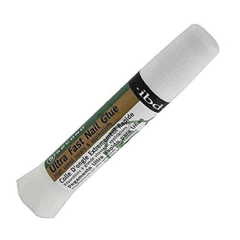 IBD 5 Second Ultra Fast Nail Glue for nails, featuring quick drying formula by Pasteur Pharmacy, shown in a close-up image.