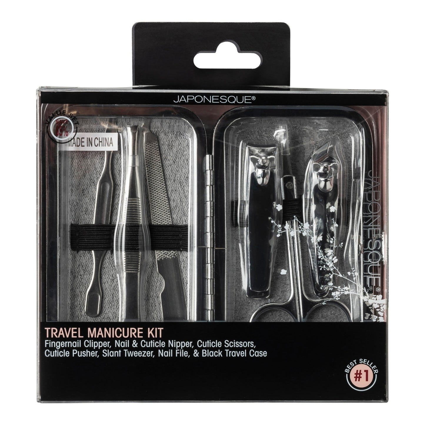 Japonesque Travel Manicure Kit for nails, featuring compact nail tools and accessories in a portable case.