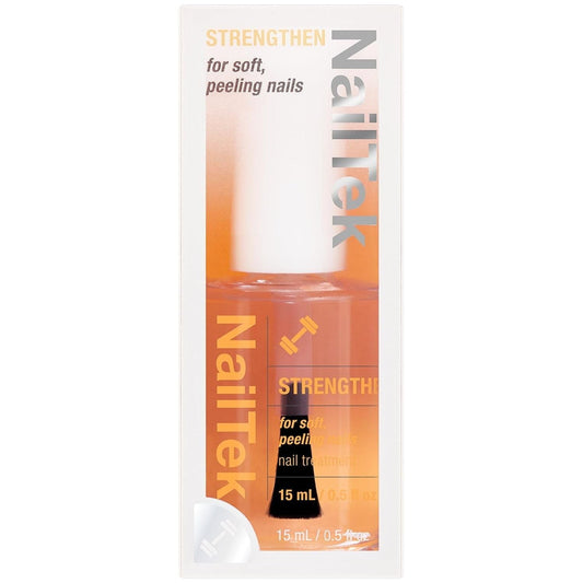 Nail Tek Strengthen 2 nail treatment for soft, peeling nails in a 15ml bottle, designed to strengthen and improve nail health.