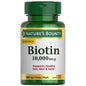 Nature’s Bounty Biotin 10,000 mcg rapid release softgels for strong nails, in a clear softgel capsule with softgel soft texture.