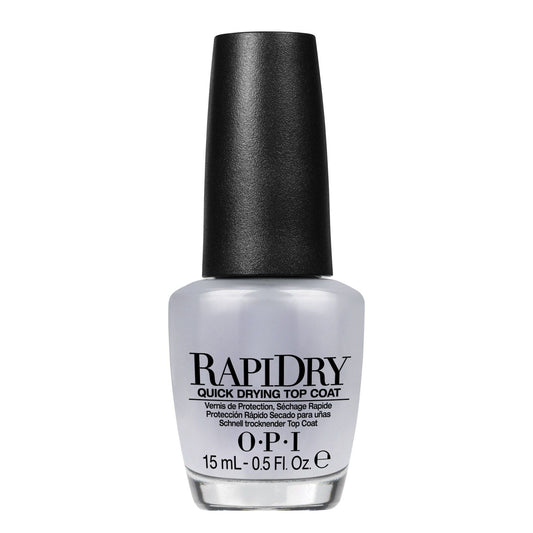 OPI RapiDry Top Coat for nails, 15 ml bottle, clear nail polish top coat for quick drying and long-lasting shine.